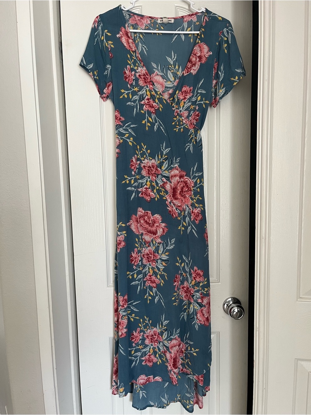 Billabong Blue Wrap Maxi Dress with Pink Florals